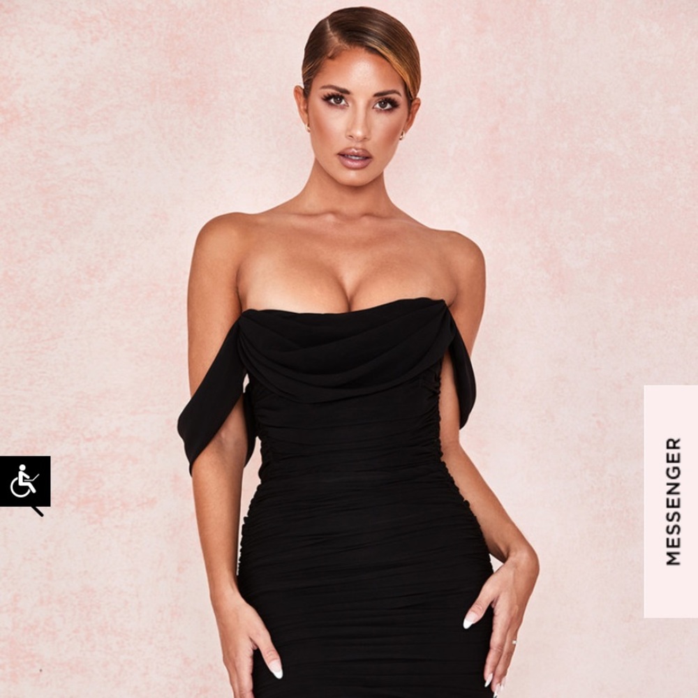 NWT CARLOTTA' BLACK RUCHED CHIFFON MIDI DRESS